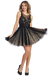 Floral Beaded Bust Tulle Short Formal Prom Dress 