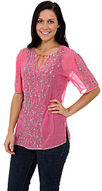 Spreading Floral Vines Hand Beaded Sheer Top. 4752.