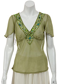 V-neck Short Sheer blouse with Sleeves. 4757.