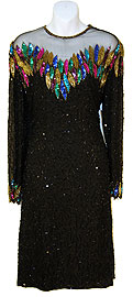 See Thru Bodice and Long Sleeved Beaded Short Dress