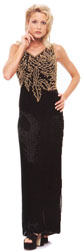 Leafy Beaded Sleeveless Evening Dress