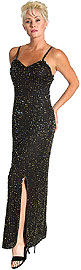 Full Length Beaded Formal Gown with Side Slit