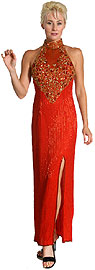 Closed Neck Full Length Beaded Formal Gown