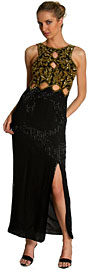 Sleeveless Sequined Beaded Gown with Small Keyholes