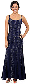 Flared Sequined Prom Dress with Spaghetti Straps