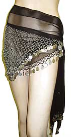 #bps-015-bs. Belly Dancer Beaded Hip Scarf (Black/Silver).