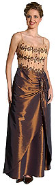 Embroidered Prom Dress with Full Taffeta Overlay Skirt