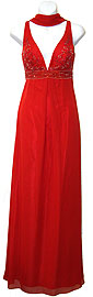 Prom Sample Sale item c27769. Empire Cut Red Prom Dress. Empire cut red prom with beaded bodice.