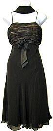 Prom Sample Sale item c27789. Shirred Bodice Black Prom Dress. Shirred bodice black prom dress with front sash. One of a kind.