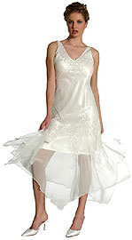 Cocktail Dresses item d1014. Beaded Neckline Short Evening Prom Dress. Beaded dress made of 100% Pure Silk. Bead design on outer layer. Asymmetric silk skirt over a shorter inner lining.
