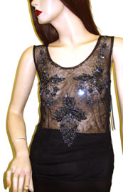 #gps14-1. Sleeveless Net Top with Tri-Floral Beadwork.
