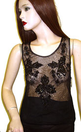 #gps14-2. Sleeveless Net Top with Tri Floral Beadwork.
