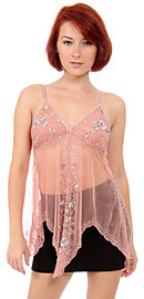 Spaghetti Strapped Sheer Sequined Top. kc57.