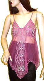 #kc58. Asymmetric Net Top with Silver Floral Beading.
