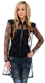 Long Beaded and Netted See-Through Jacket