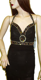 #kd63. Halter Neck Sequined Top with Round Beadwork Patch.