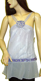 Blouses, Tops, Jackets item kd68-3. Beaded Patchwork Dual Strapped Halter Top. Dual strapped halter neck top with lilac and silver colored round beads and sequins. Belt-like beadwork and round beadwork patch on upper bodice gives this top a stylish look.