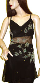 Blouses, Tops, Jackets item kd76-2. Floral Beaded Spaghetti Strapped Top. Spaghetti strapped top with silver and clear floral beading.