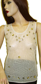 #kt80-1. Sleeveless Net Top with Silver Petal Sequins.