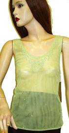 #kt85-1. Sleeveless Net Top with White Beading.