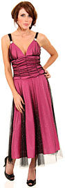 Shirred Bodice Tea Length Cocktail Prom Dress 