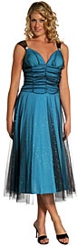 Shirred Bodice Tea Length Cocktail Prom Dress 