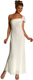 Bridesmaid Dresses item p101. Single Sleeve Long Formal Evening Dress with Brooch. Long chiffon dress with single cap sleeve and detachable brooch accent.