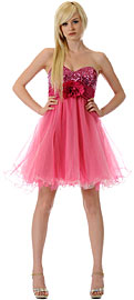 Strapless Flowered Waistline Sequin Party Dress