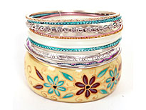 Set of 11 Piece of Multi Colored Bangle Bracelets. pob-04479.