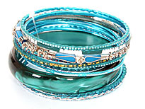 Set of 12 Turquoise Colored Bangle Bracelets. pob-05066.