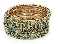 Set of 12 Piece Green Colors Bangle Bracelets. pob-1886.