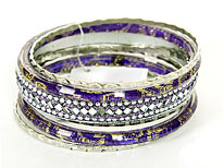 Set of 7 Purple/Silver Bangles Bracelets