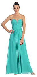 Strapless Beaded & Pleated Long Formal Bridesmaid Dress
