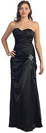 Strapless Pleated Long Bridesmaid Dress with Brooch Accent