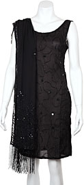 Black Sequin Beaded Shawl with Hanging Beads. sc106.