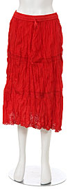 Knee Length Crinkled Red Skirt. skt-b2.
