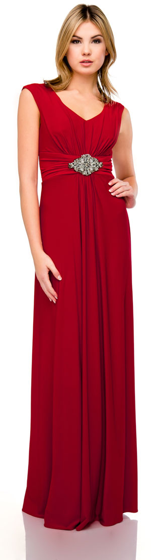 V-Neck Cap Sleeves Empire Cut Long Formal Dress