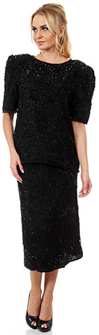 Half Sleeves Two Piece Beaded Blouse & Skirt Set