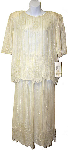 Half Sleeves Tea Length Formal Sequined Two Piece Dress