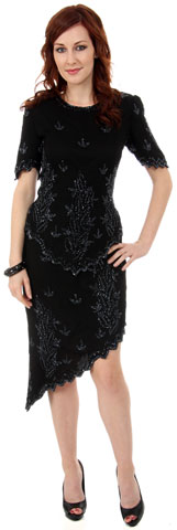 Half Sleeves Short Two Piece Formal Beaded Dress