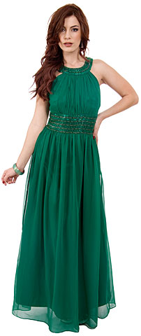 Roman Empire Long Prom Dress with Beaded Straps & Waist. 10116.