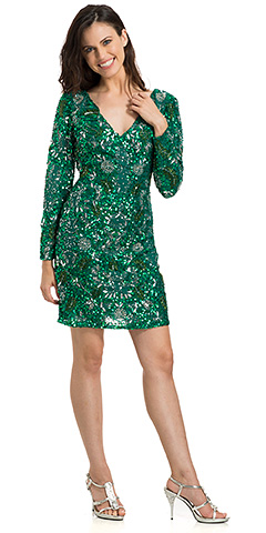 V-Neck Full Sleeves Short Sequin Beaded Party Party Dress. 10148.