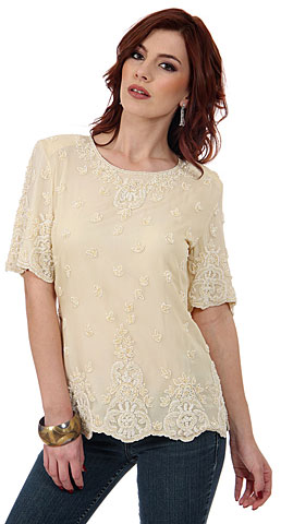 Short Sleeved Scoop Neck Blouse