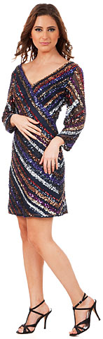 V-neck Diagonal Sequins Pattern Cocktail Cocktail Dress. 10201.