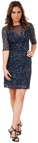 Half Sleeves Elegant Sequins Beaded Short Formal Cocktail Dress. 10206.