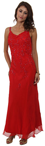Cowl Neck Double Straps Long Beaded Formal Dress