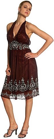 Halter Neck Silk Beaded Party Dress. 1068.