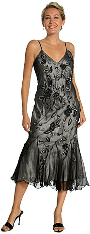 Medium Length Flared Beaded Formal Sequin Formal Dress. 1072.