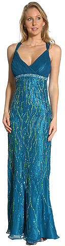 Deep V-Neck Crossed Back Sequined Long Formal Cocktail Dress. 1085.