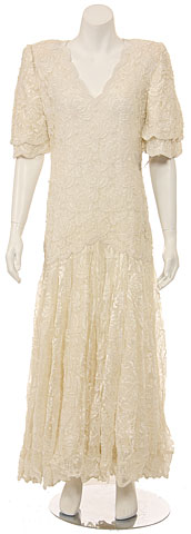A-line Medium Length Lace Gown with Pearls Beadwork
